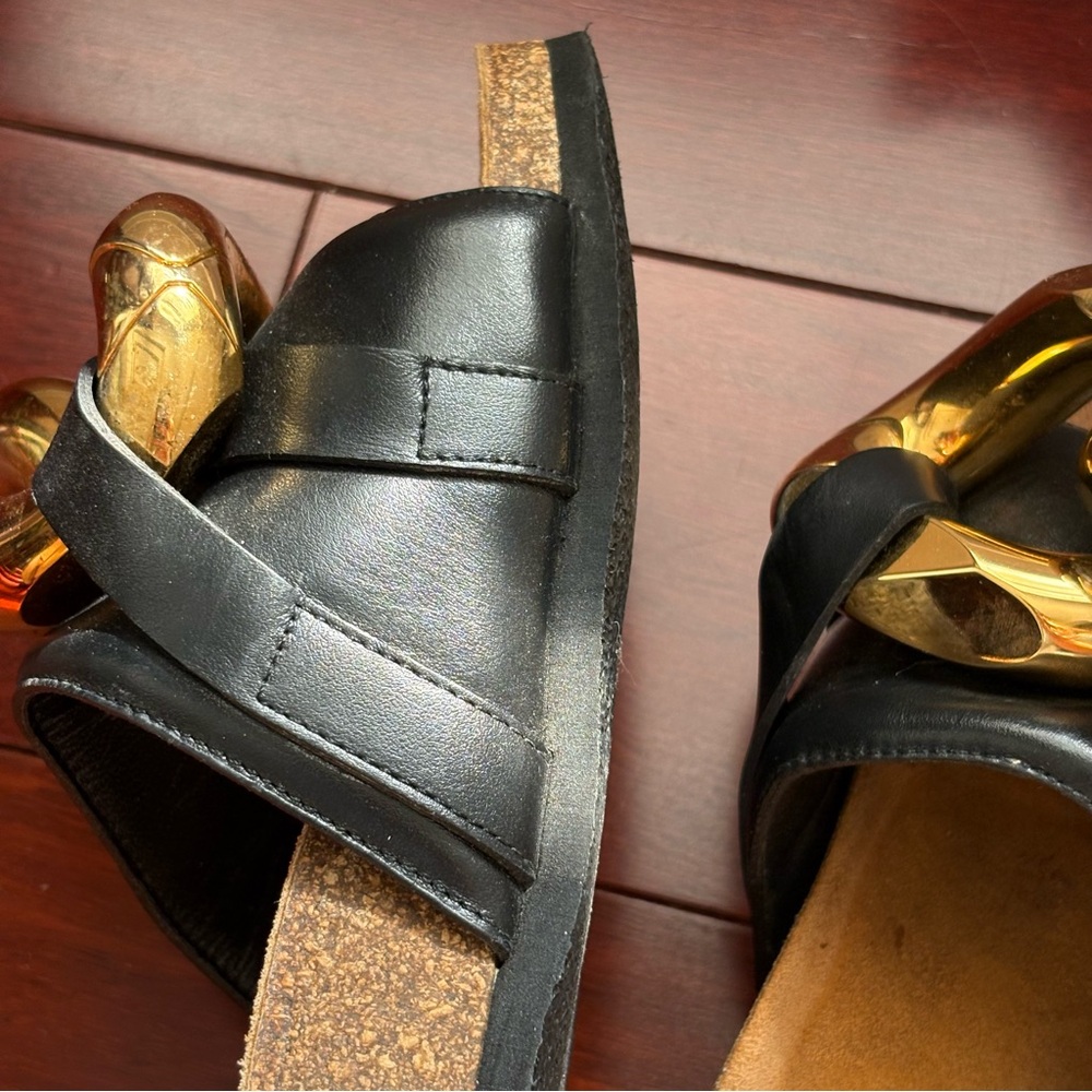 JW Anderson Chain Link Sandal Slides Gold Black Leather - Picture 6 of 11